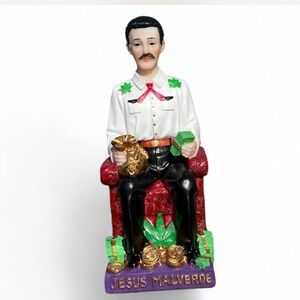 Jesus Malverde Figurine with Gold and Green Accents 6 inches